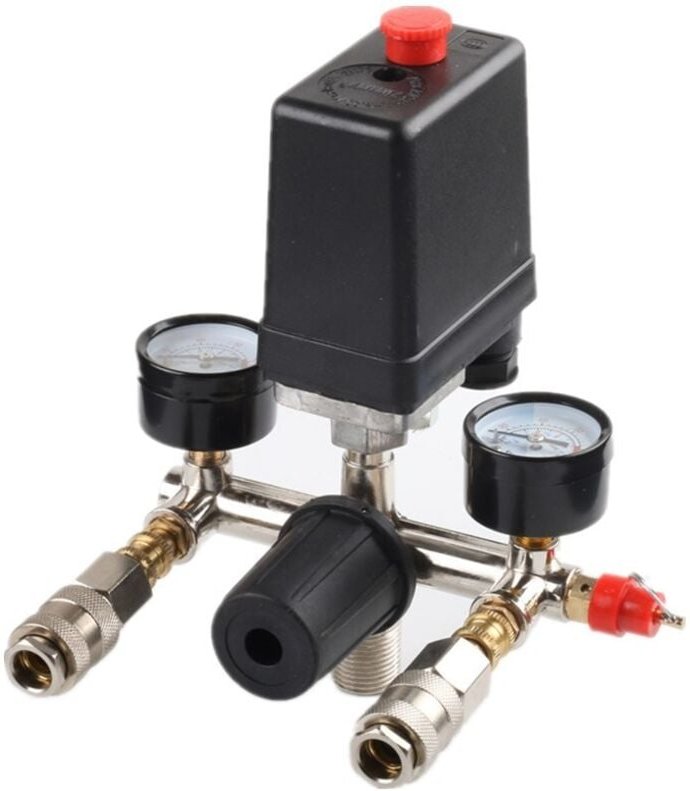 G1/4 "Luftkompressor-Druckschalter mit zwei Ausgängen und Sicherheitsventil-Messgerätregler Pneumatisches Werkzeugzubehö...