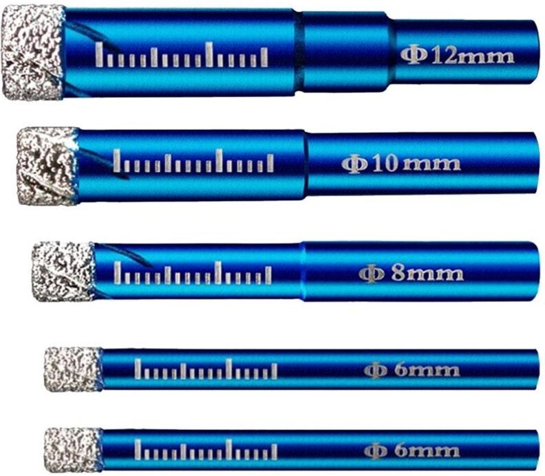 6 brocas de diamante de 6-12 mm con vástago recto natural y vástago triangular, adecuadas para cortar azulejos y vidrio.