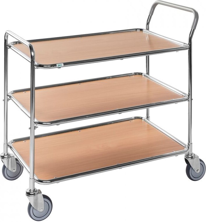 Kongamek Tischwagen mit verzinktem Rahmen 3 Etagen 850x508mm Ladefläche in Bucheoptik
