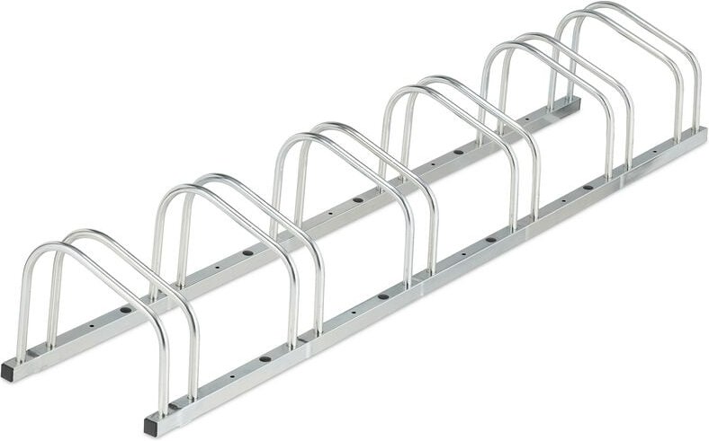 Relaxdays Fahrradständer Boden, für 6 Fahrräder, bis 50 mm Reifenbreite, Metall, Garage, Fahrrad-Aufstellständer, silber