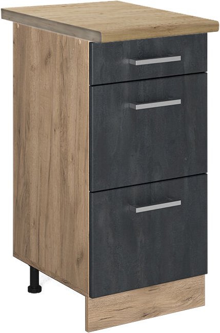 Vicco - Küchenunterschrank R-Line, Schwarz Beton, 40 cm ap Eiche