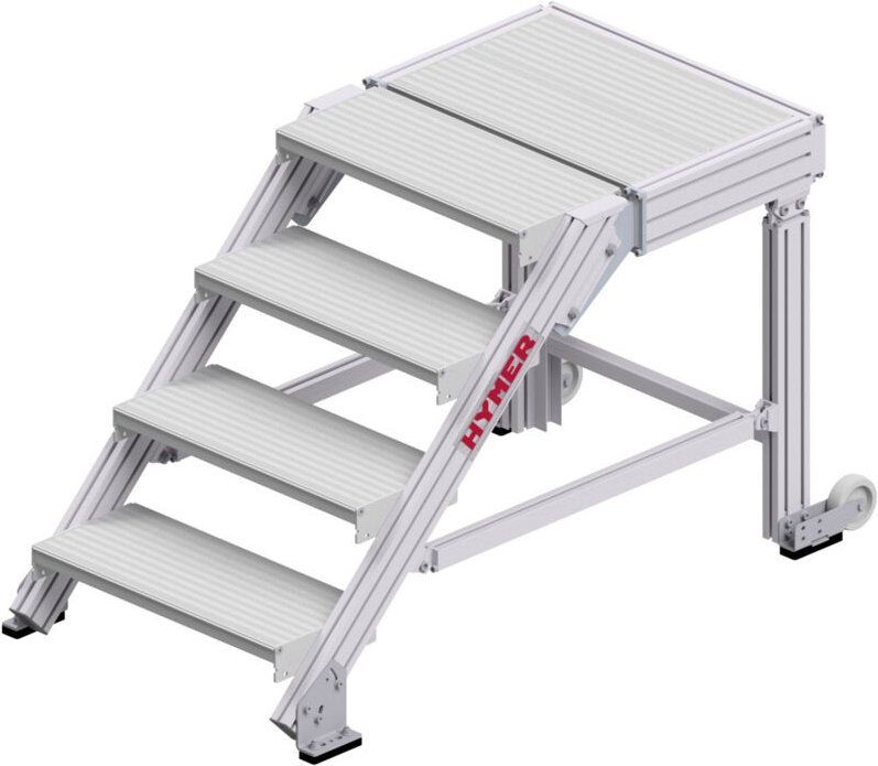 Hymer Treppenpodest mit großflächiger Plattform und 2 Rollen 0,6m Stufenbreite 4 Stufen