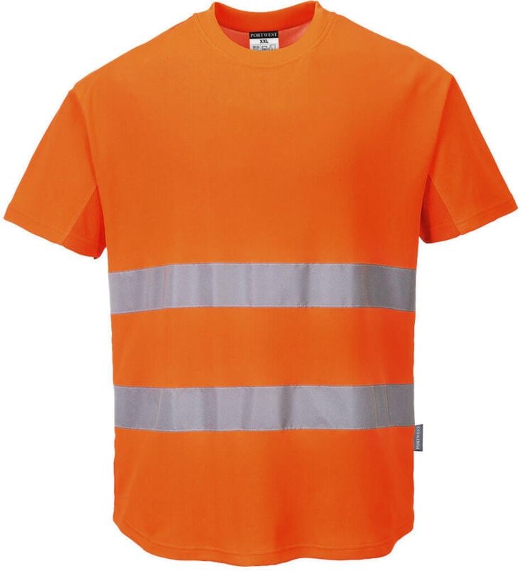 Atmungsaktives T-Shirt mit 2 orangefarbenen Streifen, Größe XL