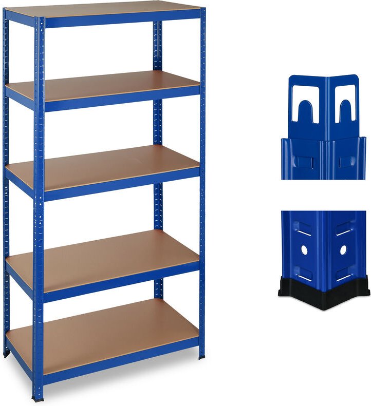 Schwerlastregal, Traglast 875 kg, 5 Ebenen, zum Stecken, Keller, Garage, HxBxT 180x90x45 cm, Stahl & mdf, blau - Relaxda...