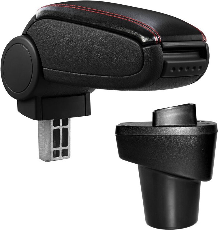 Pro.tec - Mittelarmlehne Citroen C1 ii Peugeot 108 mit Staufach Kunstleder Schwarz mit roten Nähten