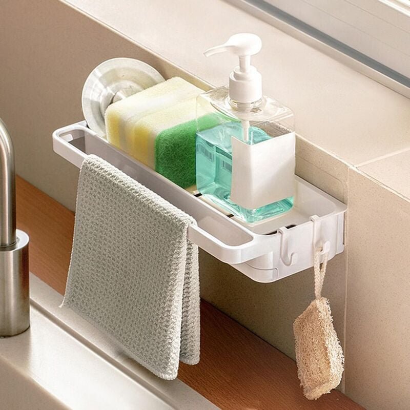 Dolaso - Schwammhalter, Küchenspüle, Aufbewahrungsorganisator unter der Spüle, weißer Küchen-Geschirrabtropfer mit Saugn...