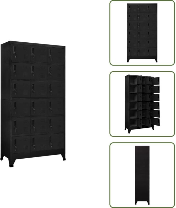 Schließfachschrank Schwarz 90x40x180 cm Stahl - Schliessfachschrank - Metallschrank - Garderobenschrank - Bürobedarf - L...