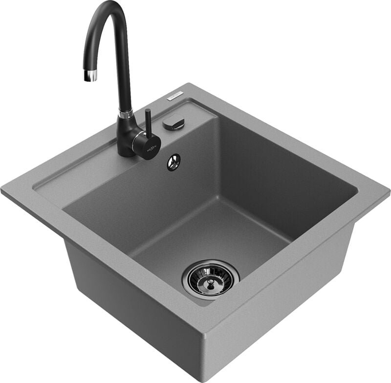 Vito 1-Becken-Granit-Spüle mit Mischbatterie Telma, Grau - 6503-71-670200-70-B - Mexen