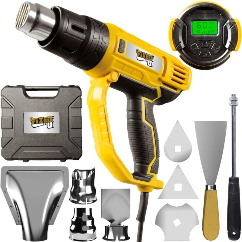 Thumbnail - Grizzly Tools - FixedbyU Elektro-Heißluftpistole mit LCD-Anzeige, Temperatur & Luftstrom einstellbar von 60-600° c, umfa...