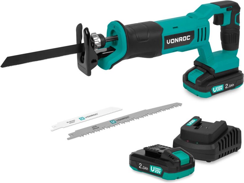 Vonroc - Akku-Säbelsäge 20V – Inkl. 3 Sägeblätter – Inkl. 2x 2.0Ah Akkus und Ladegerät