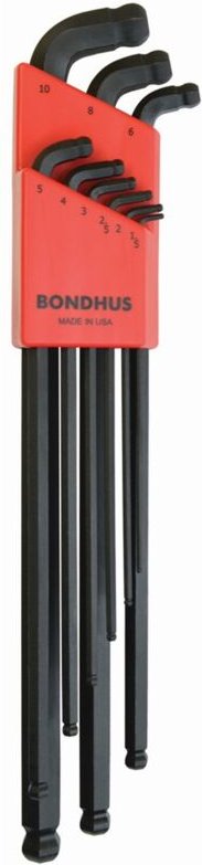 Set mit 9 Winkelschlüsseln mit doppelter Kugelspitze in 1,5-10 mm metrisch Bondhus 67099