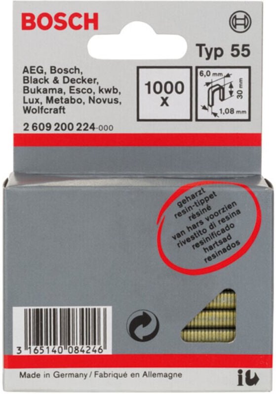 Bosch Schmalrückenklammer Typ 55 geharzt 6 x 1,08 x 30 mm 1000 Stk