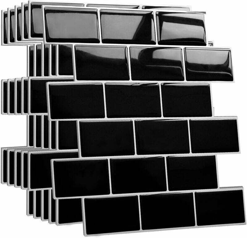 GABRIELLE Dicker selbstklebender Backsplash für Küche und Badezimmer, gefälschte selbstklebende Wandfliesen, schwarzer s...