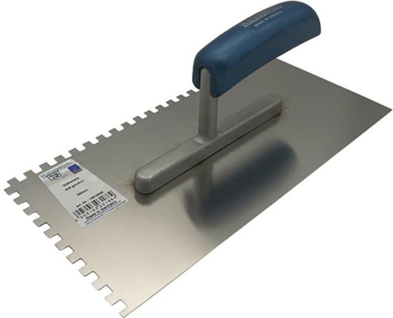 Glättekelle Länge 280 mm Breite 130 mm Buchenholzgriff Zahnung 6x6 mm rostfreier Edelstahl