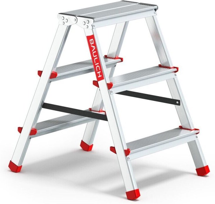 HOME Leiter 2x3 aus Aluminium, doppelseitig, 3 Stufen, 125 kg Tragfähigkeit