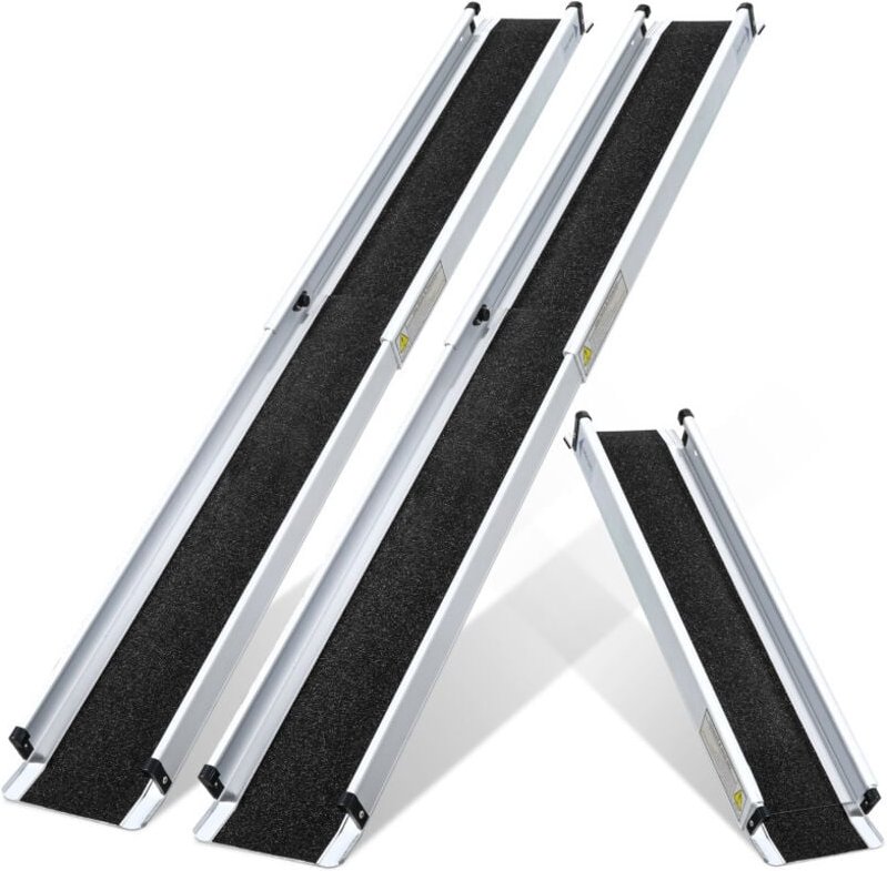 Rollstuhlrampe Rollirampe Auffahrschiene Faltbar Alu Teleskoprampe rutschfeste Oberfläche inkl. Tasche 152cm