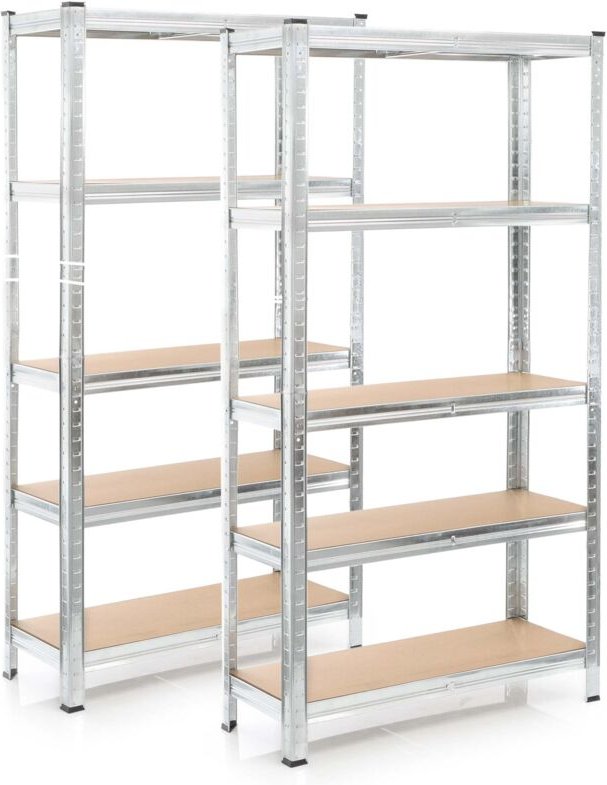 Set 2x Schwerlastregal 180x90x45cm, 875 kg Gesamtlast, Steckregal verzinkt aus Stahl, Lastenregal mit 5 Ablagen, Werksta...