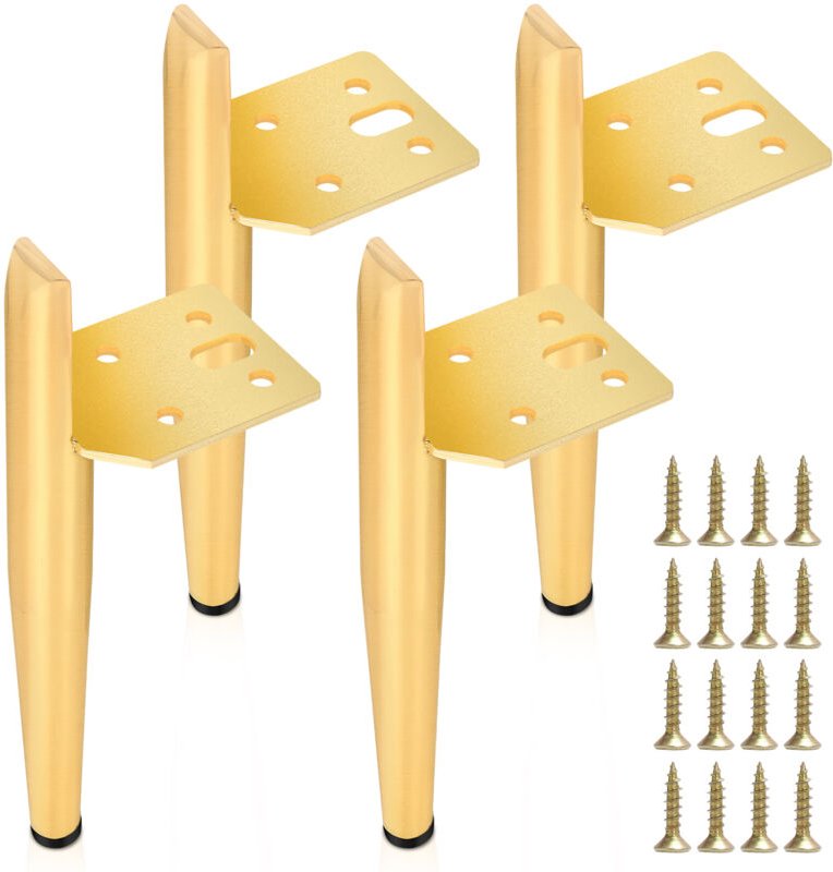 4er Set Möbelfüße Tischbeine Sockelfuß Tischfuß Möbel Metall Gold Höhe:150 mm - Swanew