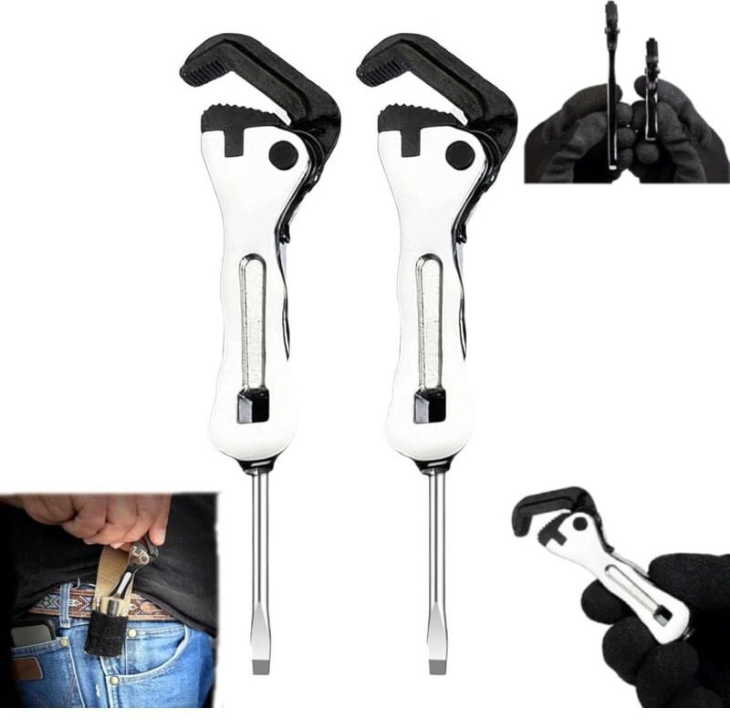 Selbsteinstellender Mikroschlüssel, tragbarer Multifunktionsschlüssel, Kurzrohr-Schraubstockschlüssel, 2-in-1-Schraubens...