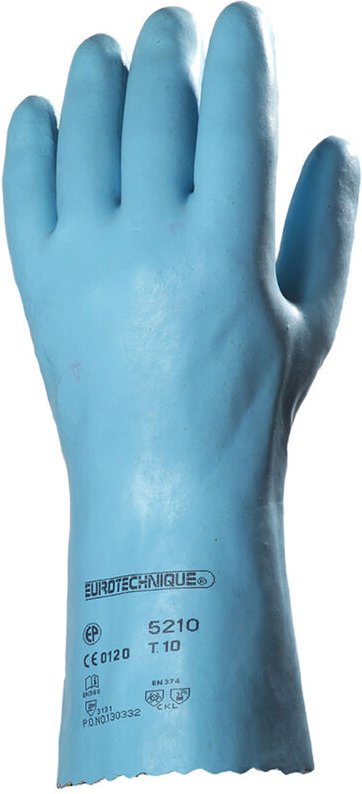 Set aus 10 Paar Handschuhen EUROCHEM L5210 – Baumwollstütz – Naturlatexbeschichtung in Blau Größe 6