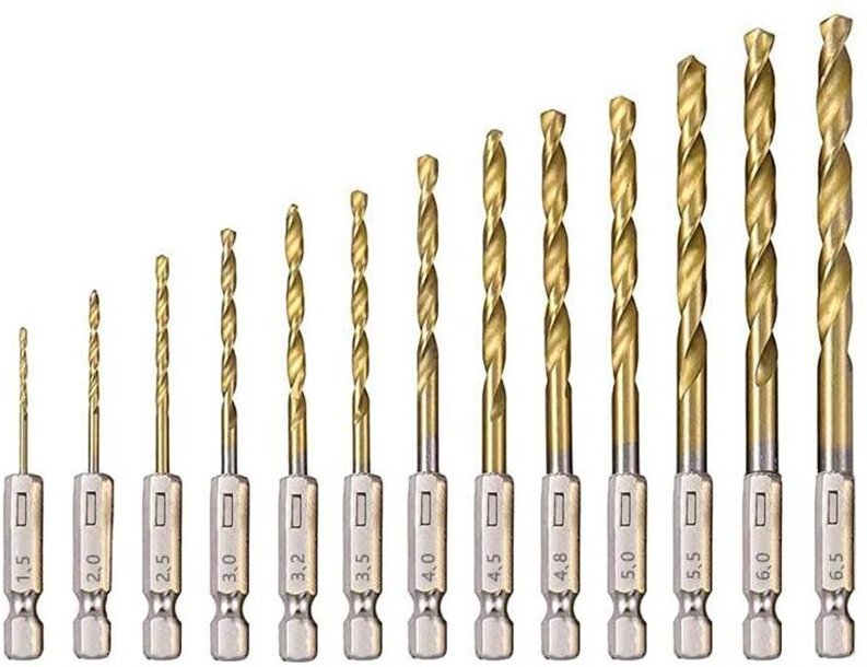 Thumbnail - 13-teiliges Spiralbohrer-Set, Sechskantbohrer aus Schnellarbeitsstahl mit Titanbeschichtung, 1,5 mm – 6,5 mm, zum Bohren...