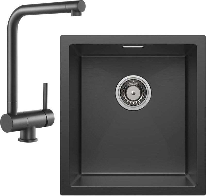 Cecipa - Spülbecken Schwarz 40 x 44 cm mit Wasserhahn Küche Klappbar, Küchenspüle Moderne Edelstahlspüle, Einbauspüle Kl...