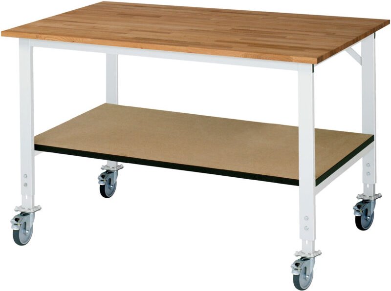 Fahrbarer Arbeitstisch (hv) Tom KM-01, B1500xT1000xH910-1230mm, B-Platte-25mm - RAU