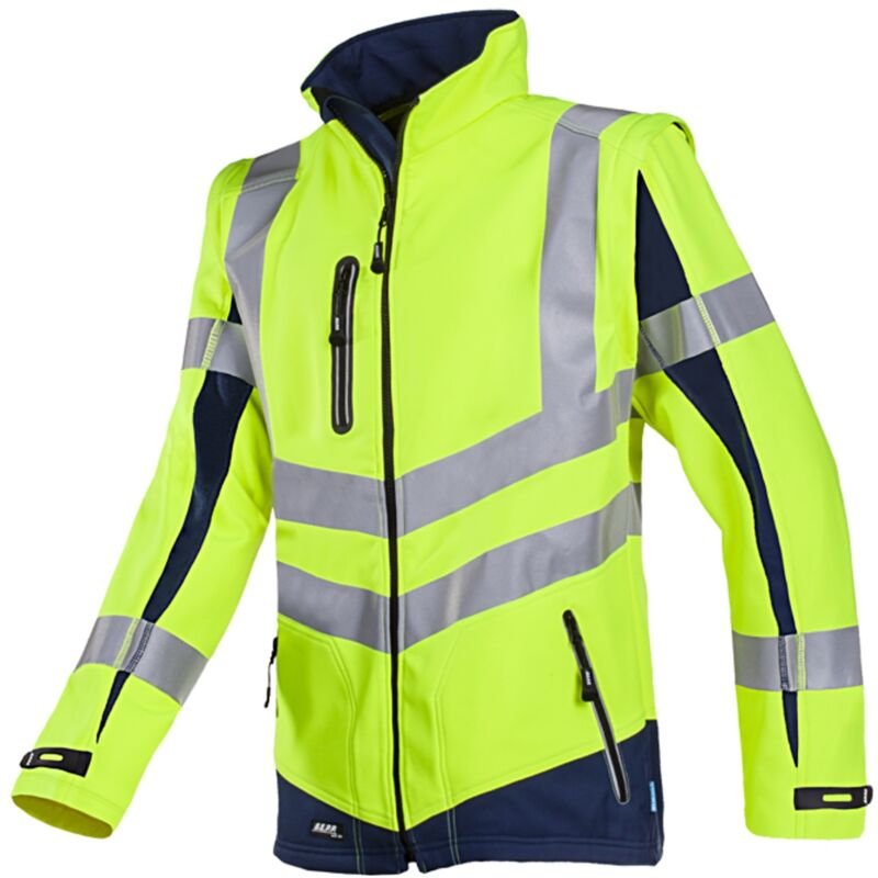 Warnschutz Softshelljacke Malden mit abnehmbaren Ärmeln Gr. xl leuchtgelb/marine - Sioen