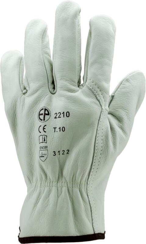 Pack mit 12 Paar Handschuhe, Manutention, "Maîtrise Tout Fleur", Rindleder, super beige, Größe 8