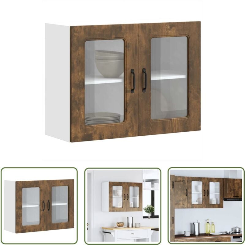 The Living Store - vidaXL Küchen-Hängeschrank mit Glastür Räuchereiche Holzwerkstoff