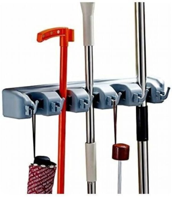 Tumalagia - Besenhalter, Wandmontage, Mopphalter mit Haken, mit 5 Schlitzen und 6 Haken