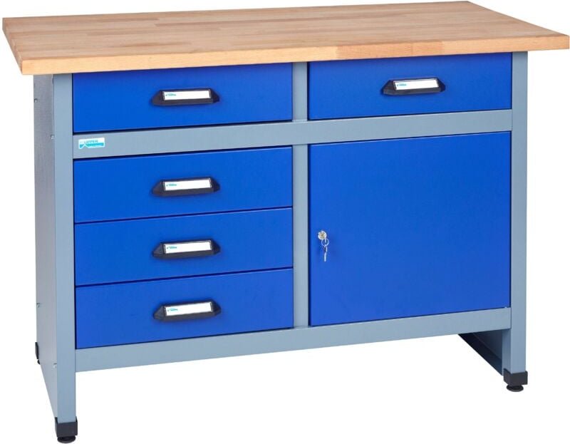 Kupper - Küpper Werkbank 12047, 120 cm breit, 1 Tür, 5 Schubladen, ultramarinblau