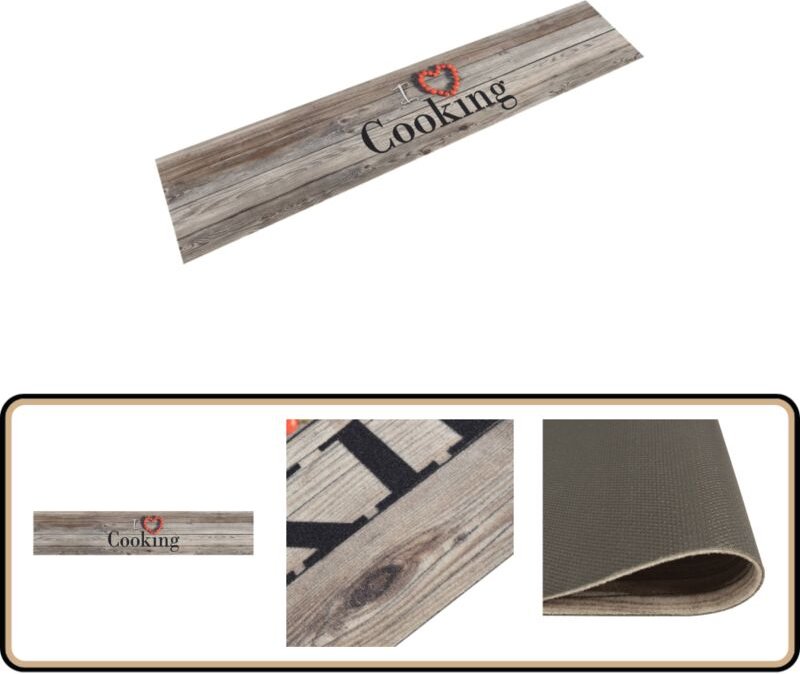 Küchenteppich Waschbar Cooking Grau 60x300 cm Samt - Küchenläufer - Samt - pvc - Anti-Rutsch - Waschecht