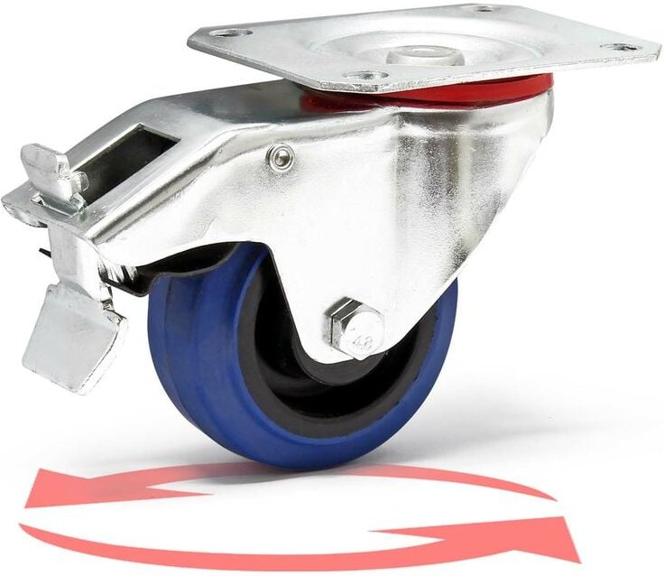 Wiltec - Lenkrolle 80mm mit Kunststoffrad, Bremse und Anbauplatte Transportrolle bis 100kg leiser Lauf Möbelrolle Laufro...