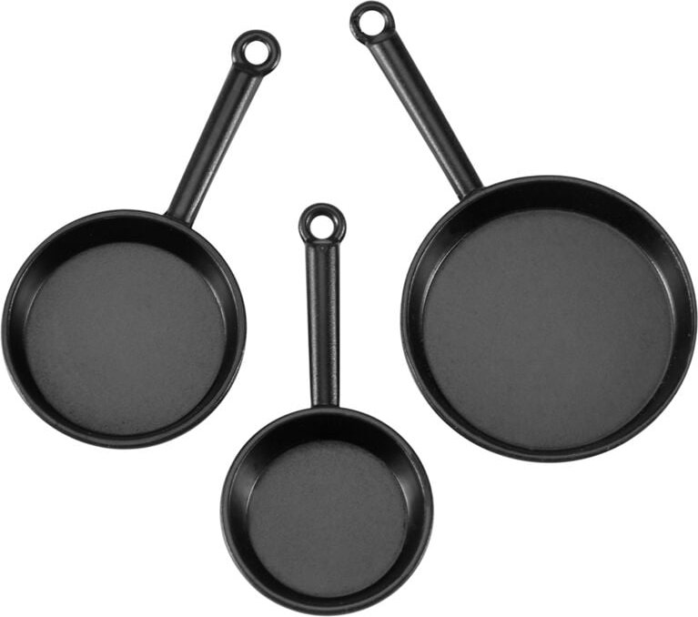 Tlily - 1/12 Skala 3 Stücke Miniatur Metall Kochen Pfannen Topf Küche Utensilien Zubehör Schwarz