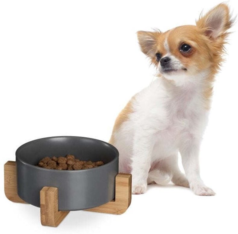 Hundenapf aus keramik mit bambusrahmen
