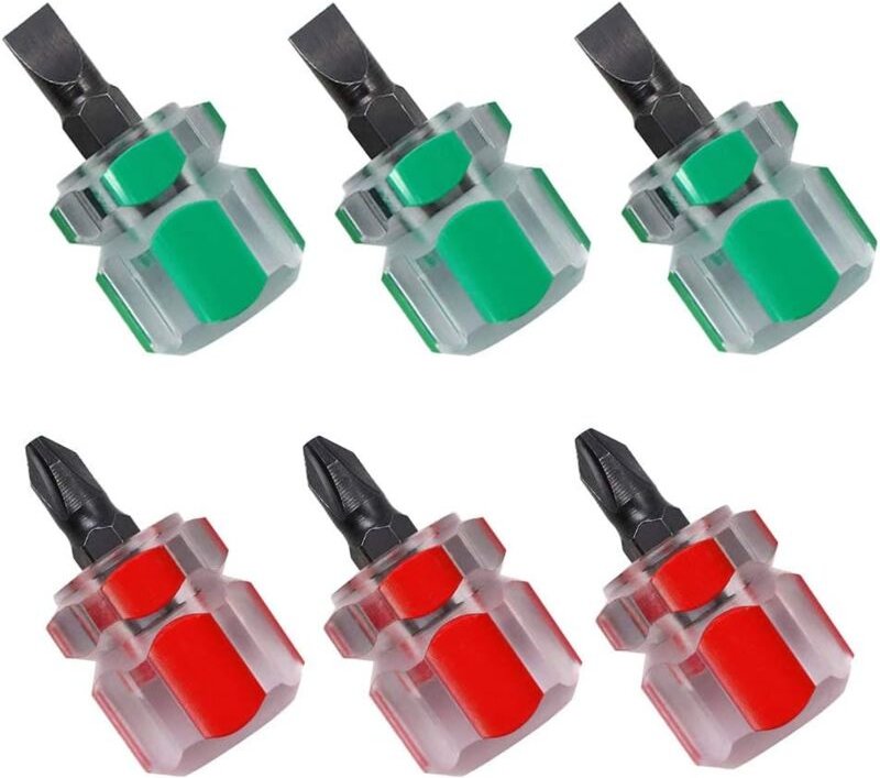 Kurzer Schraubendreher, 3 Stück Mini-Flachkopfschraubendreher und 3 Stück kurzer Kreuzschlitzschraubendreher, Nähmaschin...