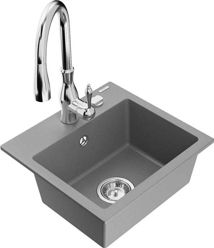 Milo 1-Becken-Granit-Spüle mit Mischbatterie Savita, Grau - 6505-71-672601-00 - Mexen