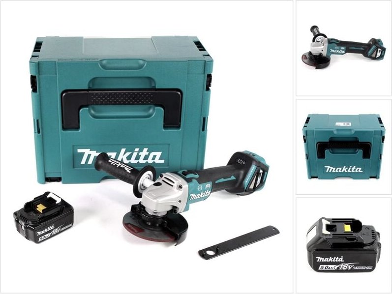 Dga 513 T1J Akku Winkelschleifer 18V 125mm Brushless + 1x Akku 5,0Ah + Makpac - ohne Ladegerät - Makita