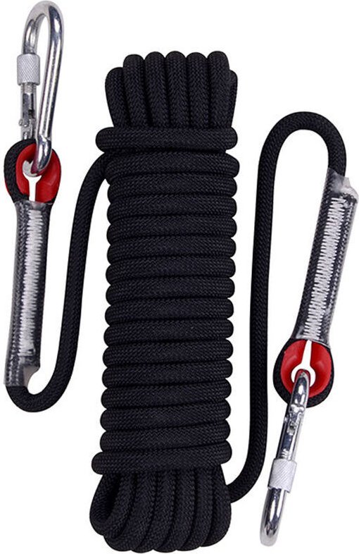 Linghhang - 30 m schwarzes statisches Kletterseil, Rettungsfallschirmschnur, Abseilseil mit Karabinern, 10 mm Durchmesse...