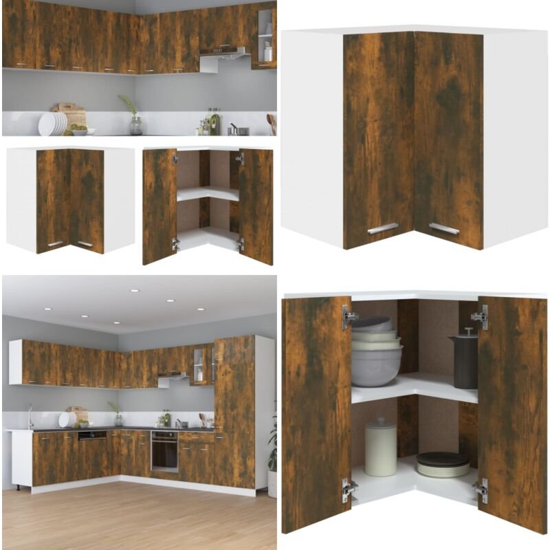 Eck-Hängeschrank Räuchereiche 57x57x60 cm Holzwerkstoff - Küchenregal - Eckschrank - Aufbewahrungsschrank - Holzschrank ...