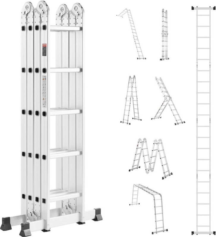 Mehrzweckleiter, 7-in-1-Multifunktionsleiter, A-Rahmen, 5-Stufen-Teleskopleiter, Leitergerüst 5750 mm, verstellbare Hoch...
