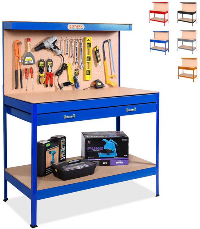 Werkbank mit Wand mit Löchern und Schublade Garage Arbeitstisch Max 120x60x150 cm