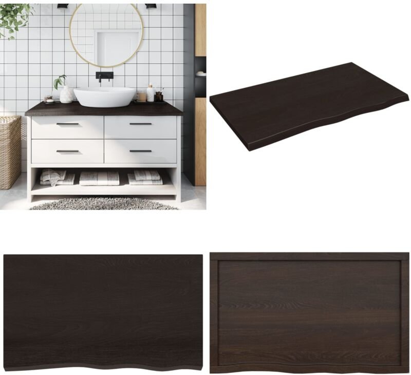 Thumbnail - Waschtischplatte Dunkelbraun 100x60x(2-4)cm Massivholz - Eichenholz Platte - Holz Waschttischplatte - Waschtischplatte M...