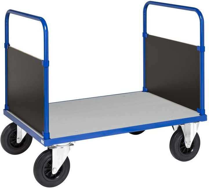 Kongamek Plattformwagen in blau 1000x700x900mm mit verzinkter Ladefläche, 2 Seitenwänden und Gummibereifung ohne Bremse