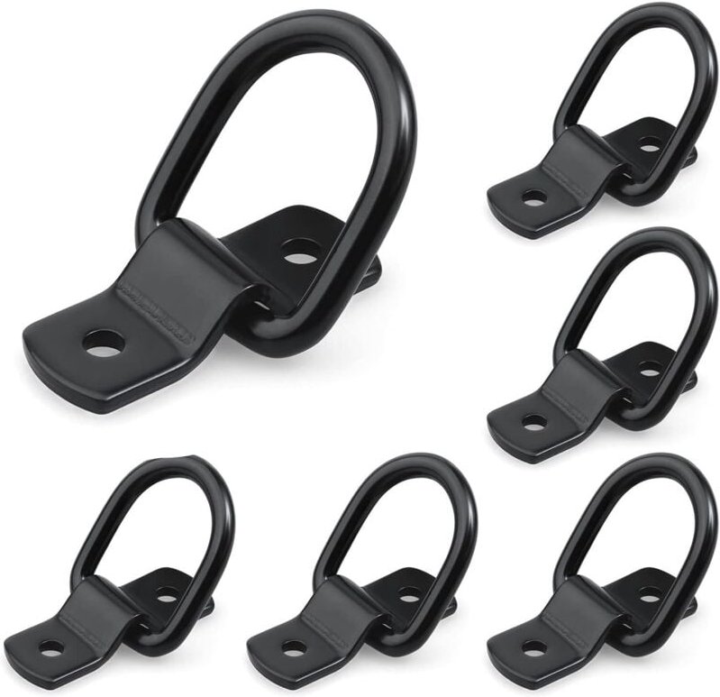 6er-Set Zurrringe mit Schrauben und Halterungen, D-förmiger Zurrhaken, belastbar bis 400 kg, schwarzer Edelstahl-Zurring...