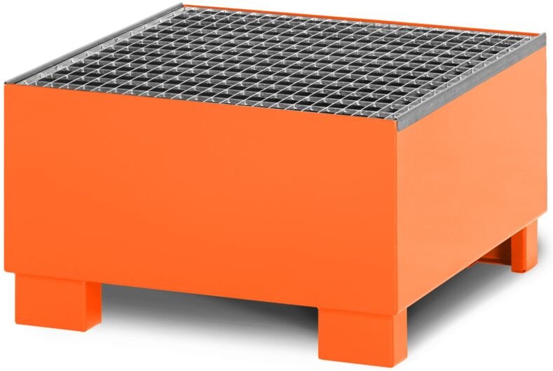 RR Industrietechnik Auffangwanne aus Stahl für 1x 200 Liter Fass mit Gitterrost RAL 2004 reinorange