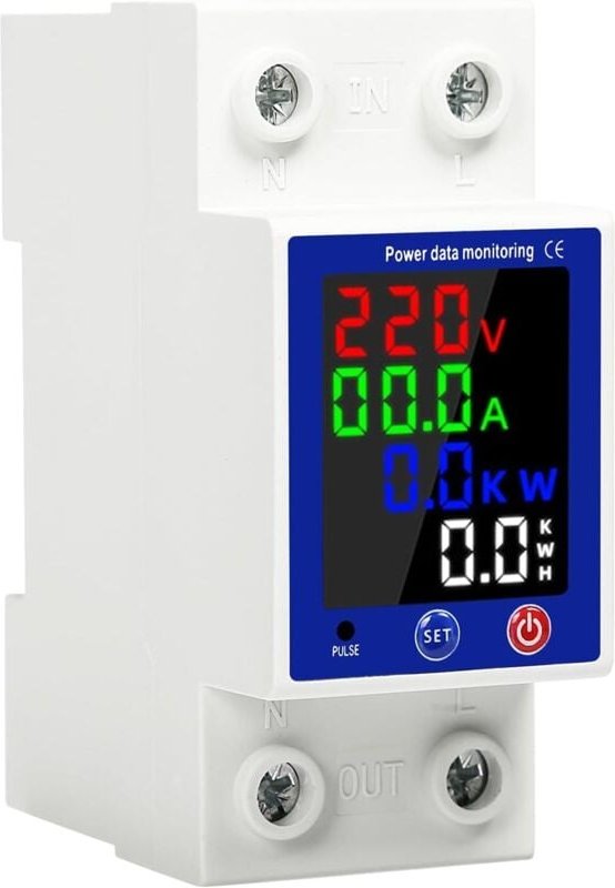 Wechselstrom-Energiezähler 63 A 230 V, Amperemeter, Voltmeter, kWh, digitale LCD-Anzeige, Fehlerstromschutzschalter mit ...