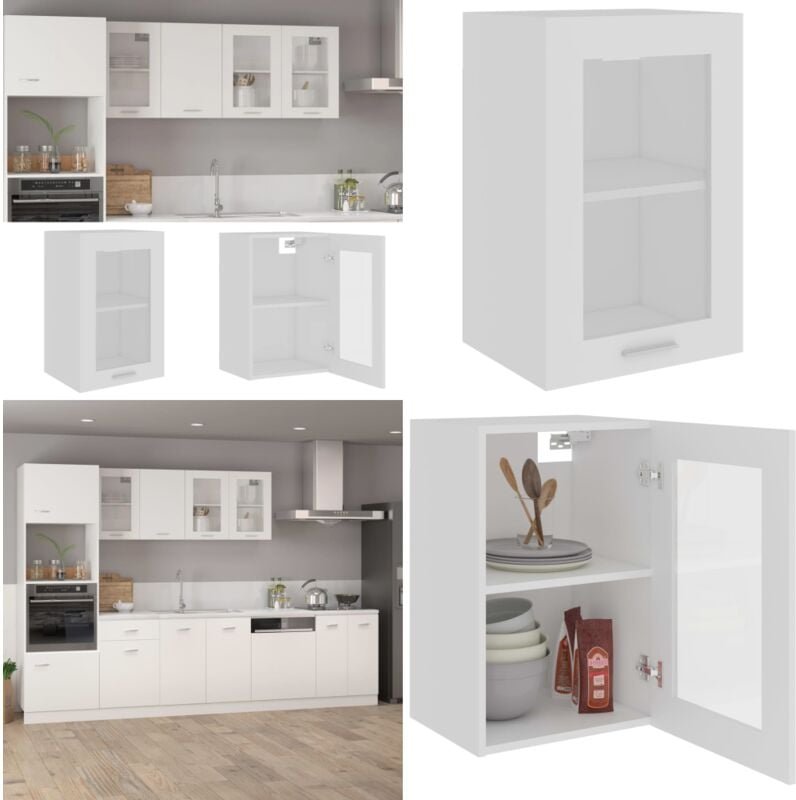 Hängeglasschrank Weiß 40x31x60 cm Holzwerkstoff - Küchenregal - Wandregale - Hängeoptik - Weißer Schrank - Holzschrank -...