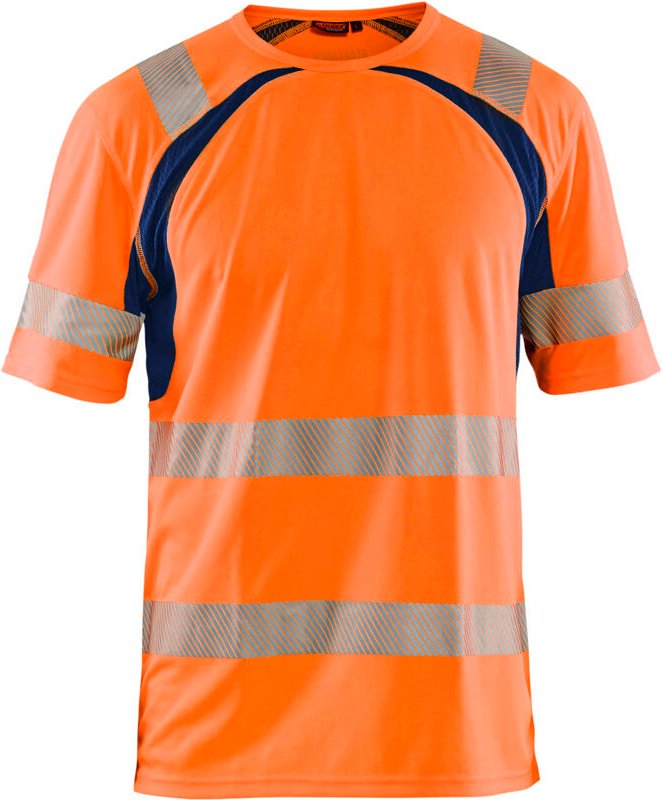 Arbeits-T-Shirt mit UV-Schutz und hoher Sichtbarkeit 3397 – Neonorange/Navy L